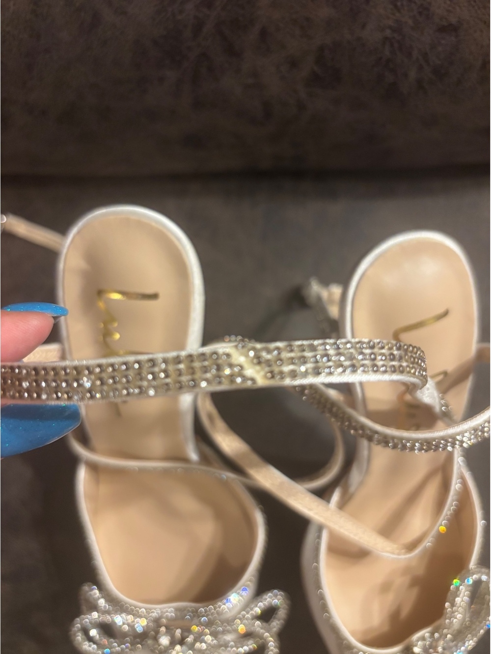 Lulus Ivory Satin Rhinestone Bow Wedding Heels Pointed Toe Size 6 - Picture 4 of 7